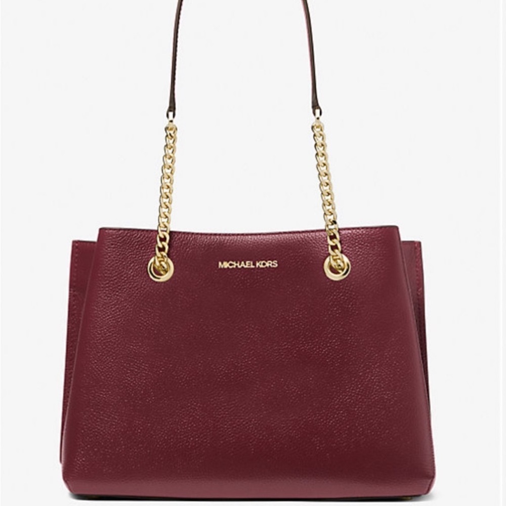 MICHAEL KORS DARK CHERRY COLOR 
Teagan Large Pebbled Leather Shoulder Bag - Picture 2 of 3